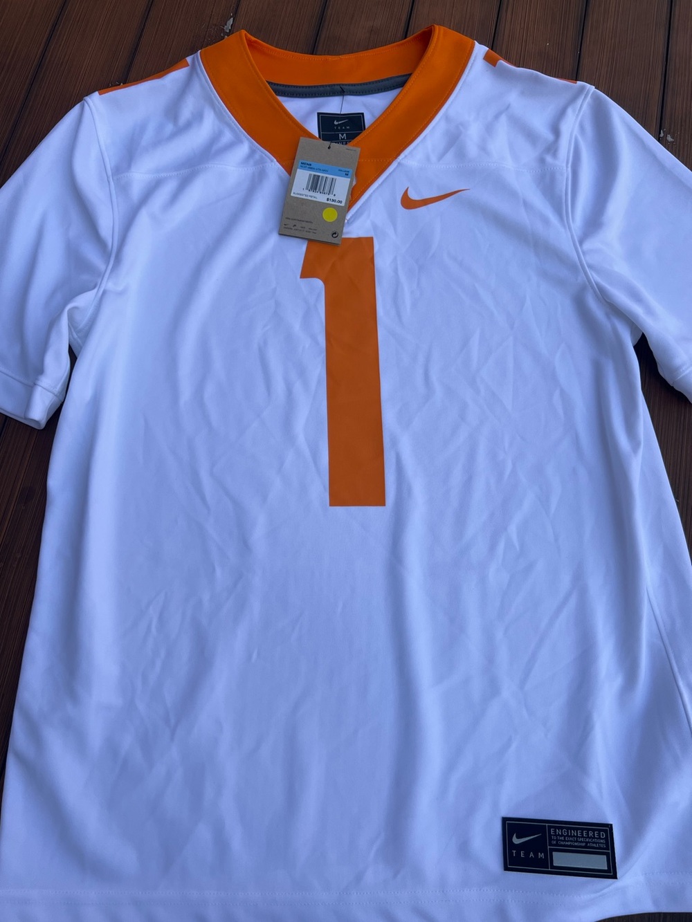 Tennessee Nike Men’s White and Orange Number 1 Athletic Jersey